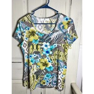 Jean-Pierre Klifa Top Sz L Floral Geometric Pattern